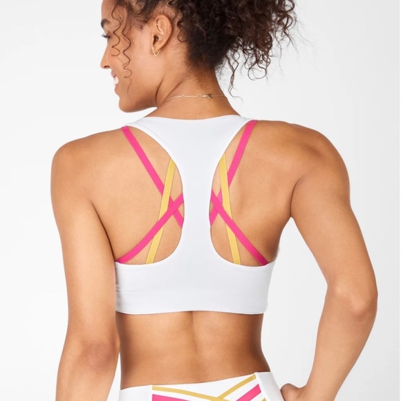 Fabletics Kessler White Medium Impact Strappy Women’s Sports Bra, size XLarge - Picture 2 of 5